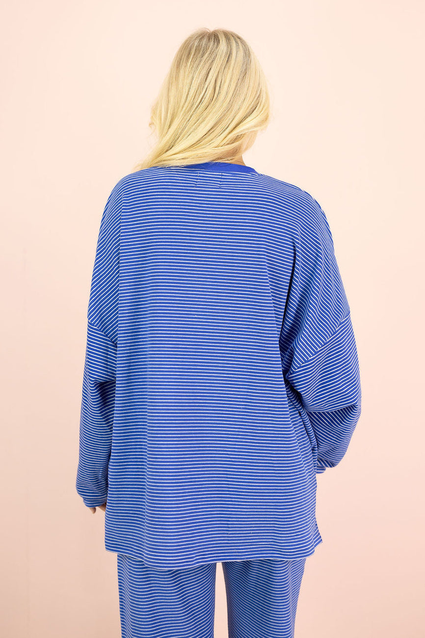 Striped Fleece Oversize Top Royal