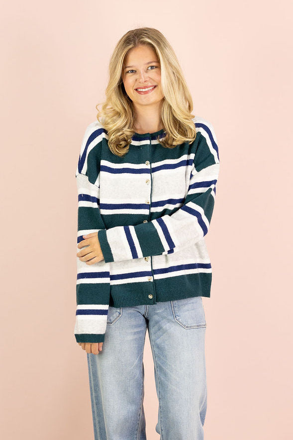 Green Multi Stripe Cardigan