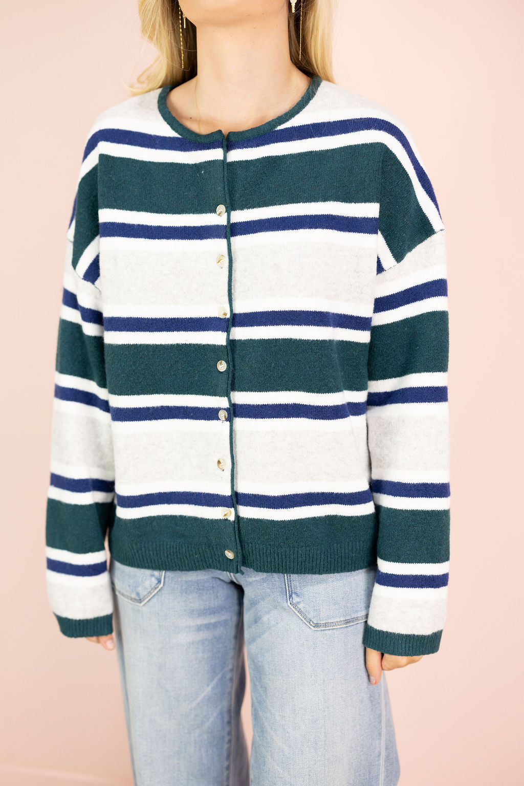 Green Multi Stripe Cardigan
