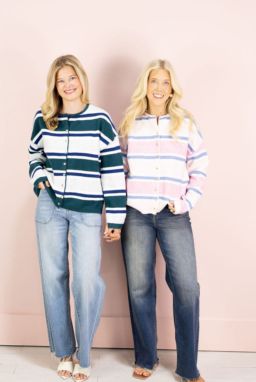 Green Multi Stripe Cardigan