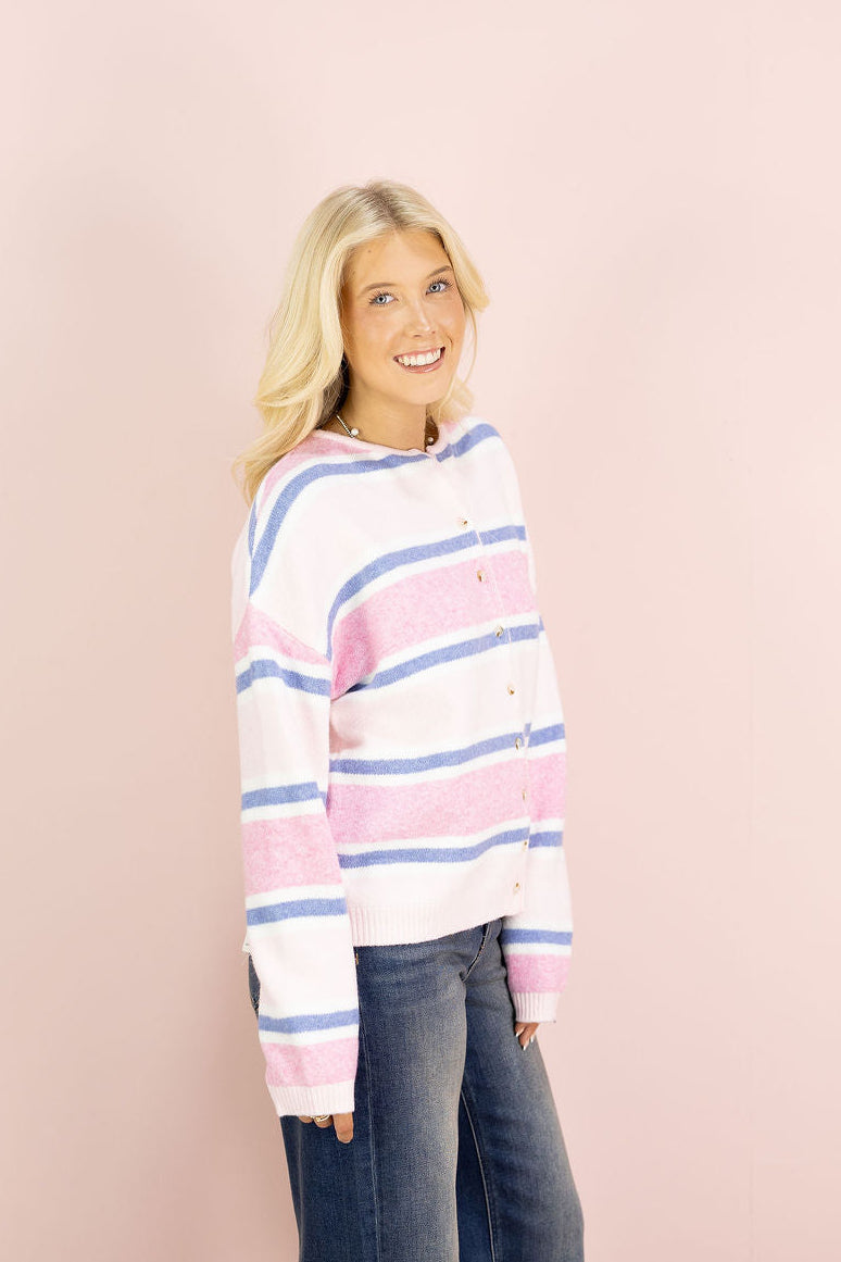 Light Pink Multi Stripe Cardigan