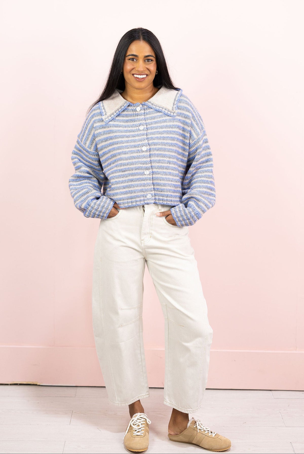 White Cotton Barrel Leg Jeans
