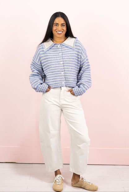 White Cotton Barrel Leg Jeans