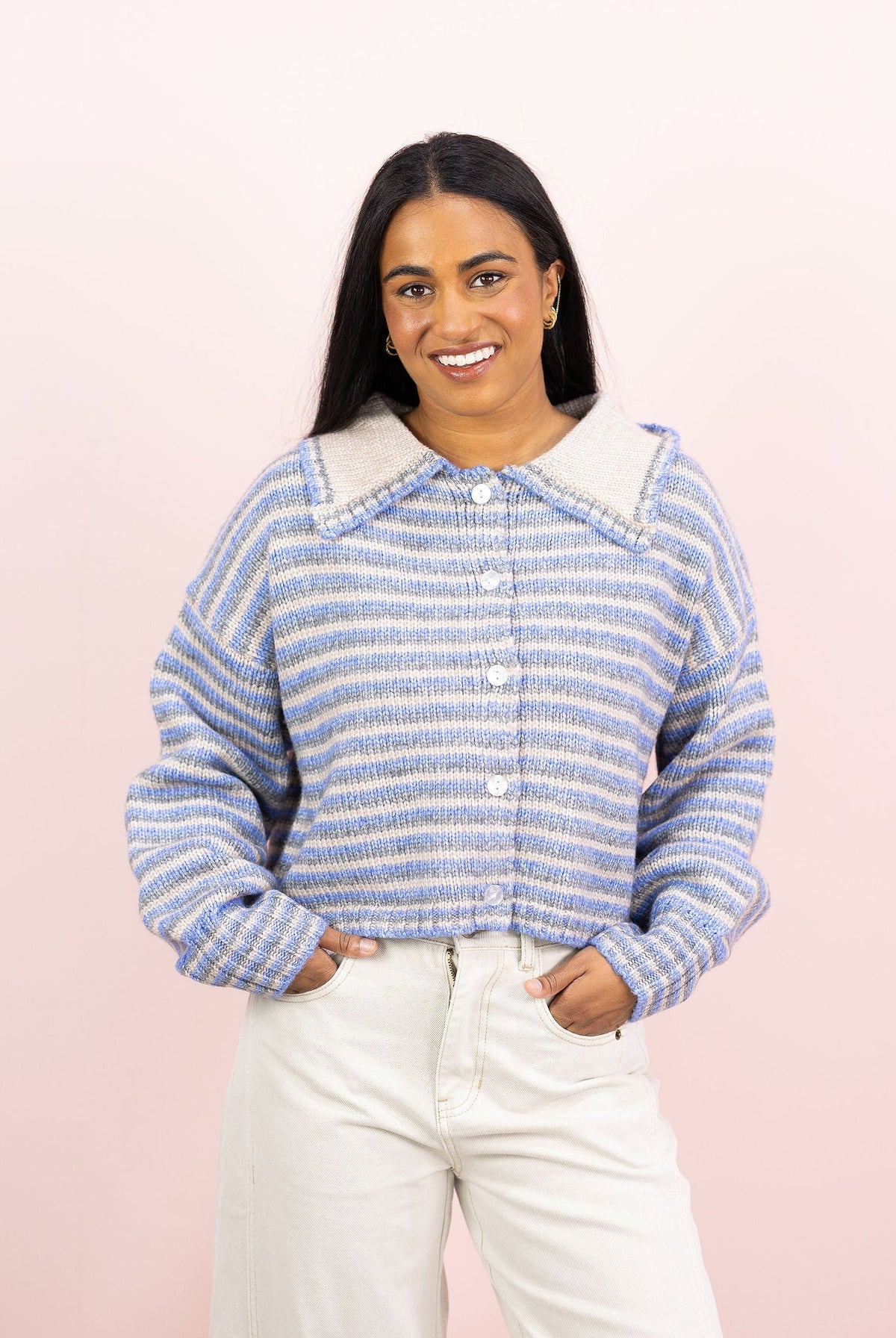 Taupe/Blue Stripes Cardigan