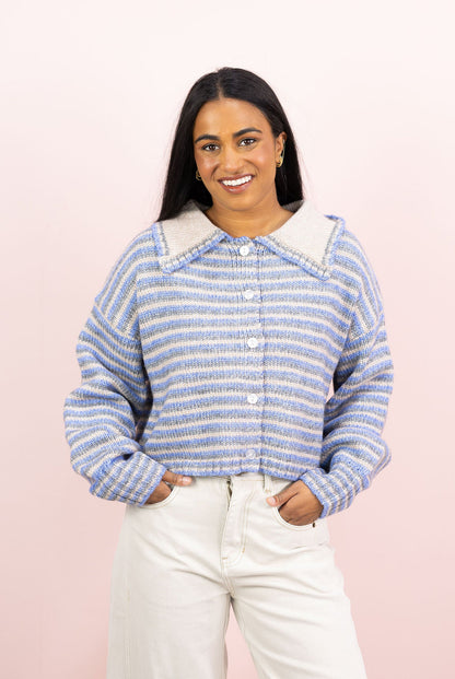 Taupe/Blue Stripes Cardigan