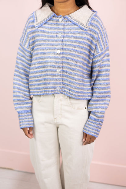 Taupe/Blue Stripes Cardigan