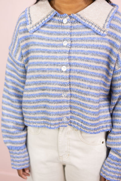 Taupe/Blue Stripes Cardigan