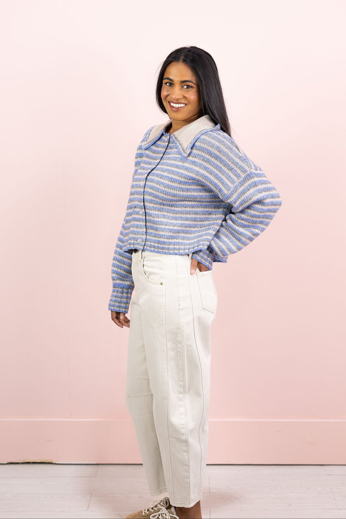 Taupe/Blue Stripes Cardigan