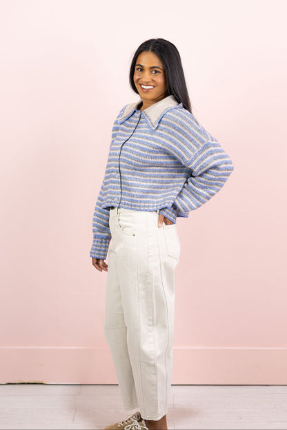 Taupe/Blue Stripes Cardigan
