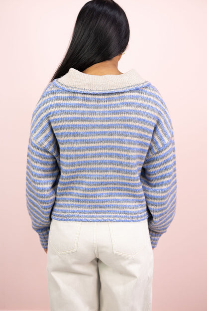 Taupe/Blue Stripes Cardigan