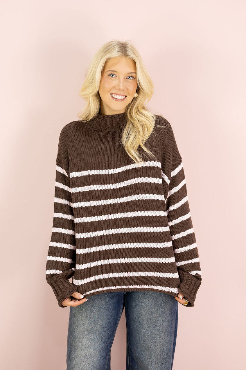 Skylar Stripe Pullover Sweater Brown