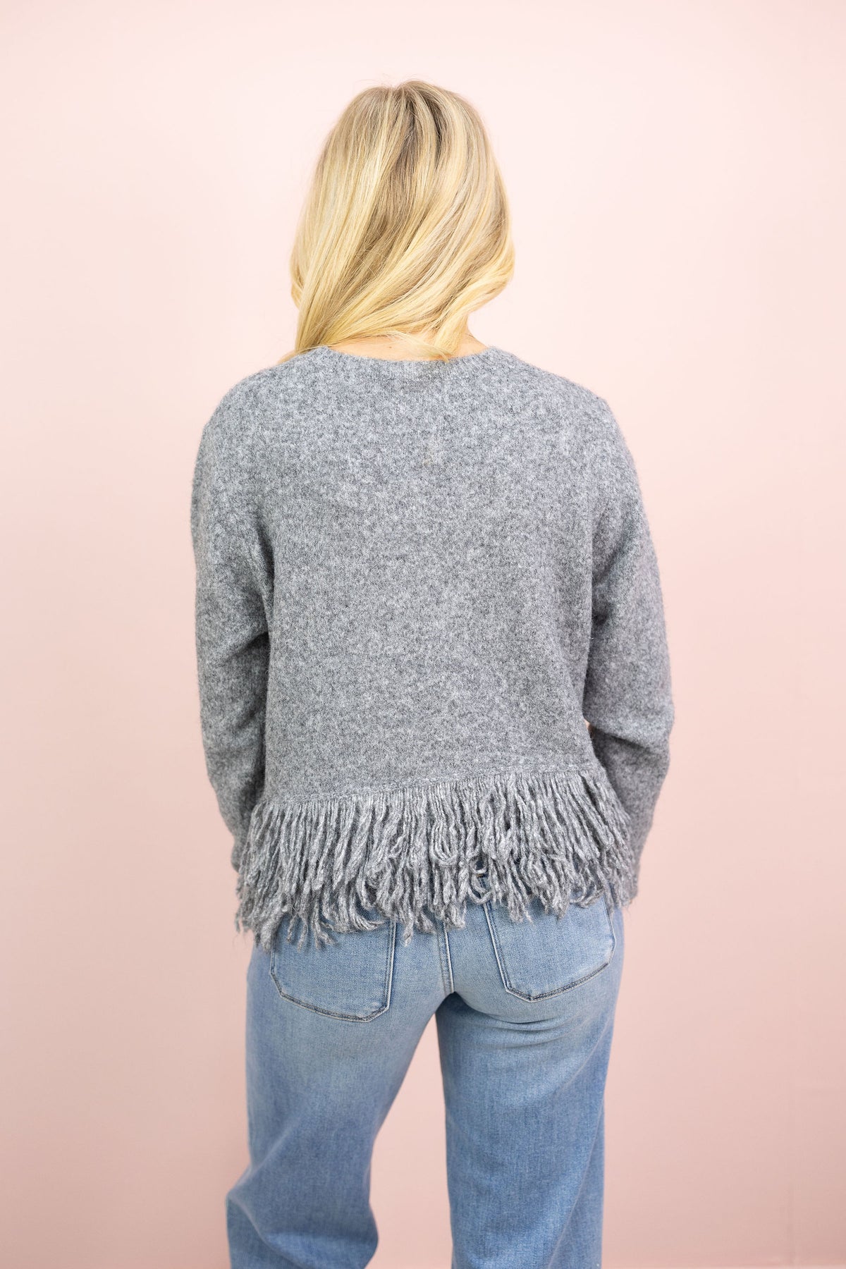 Fringe Sweater Top Charcoal