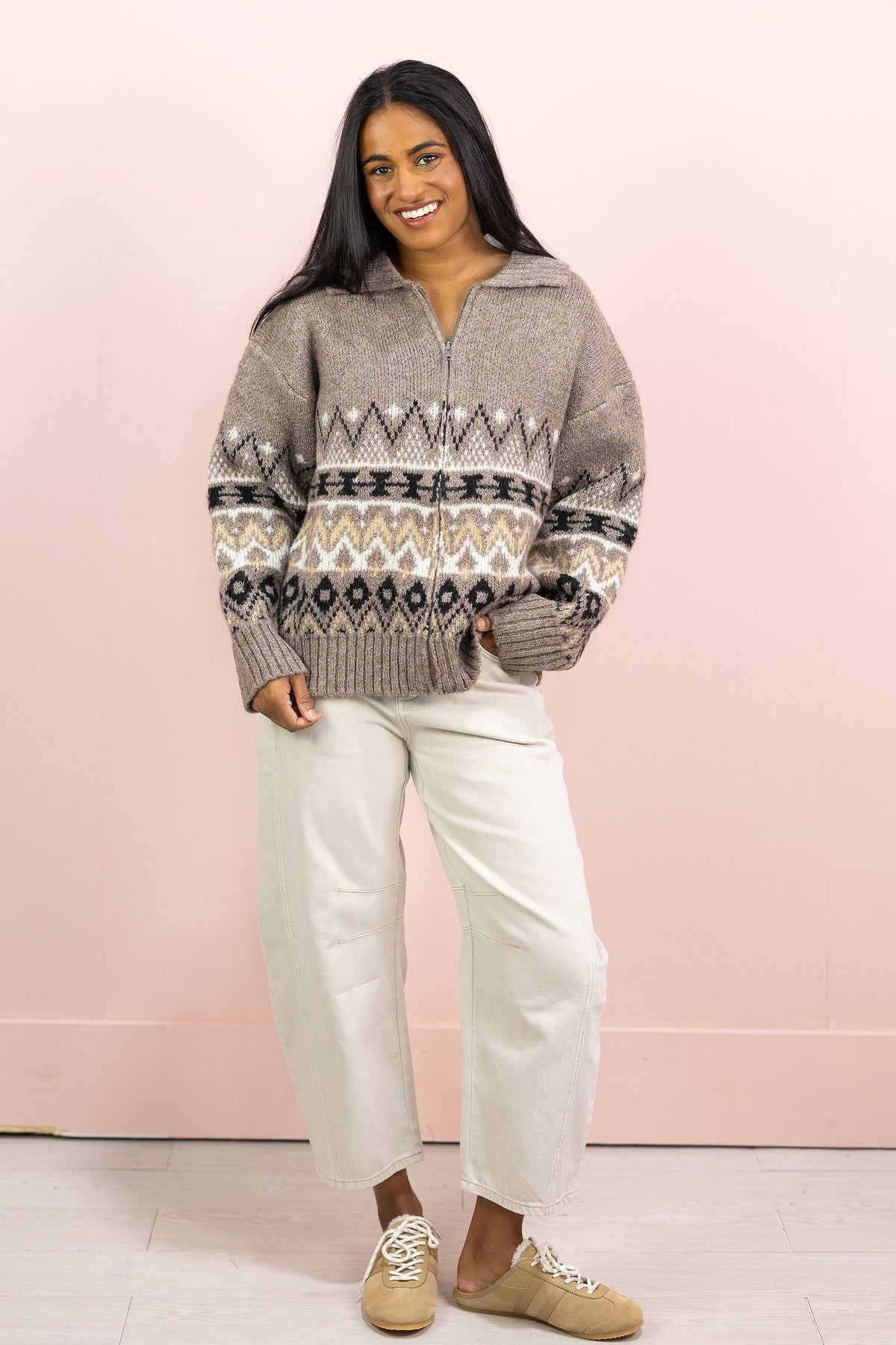 Lana Mocha Zip UP Sweater