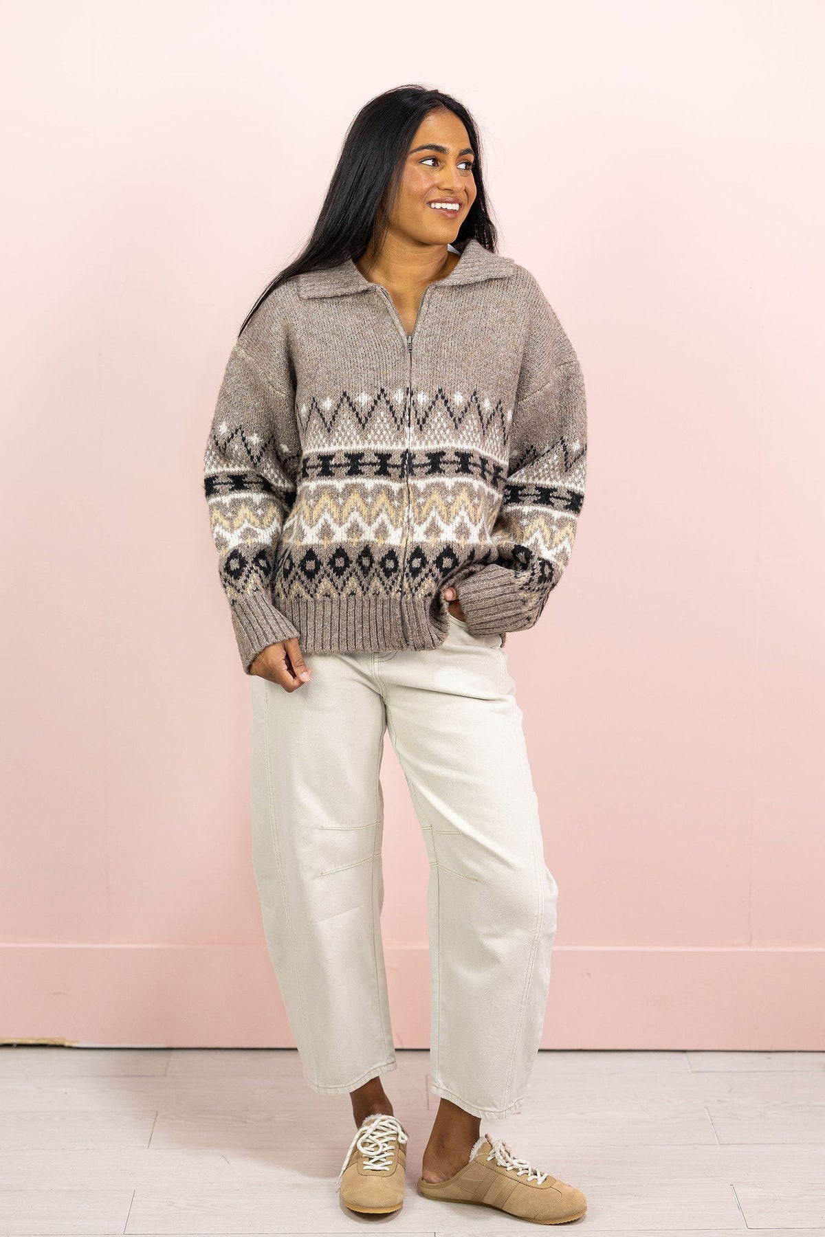 Lana Mocha Zip UP Sweater