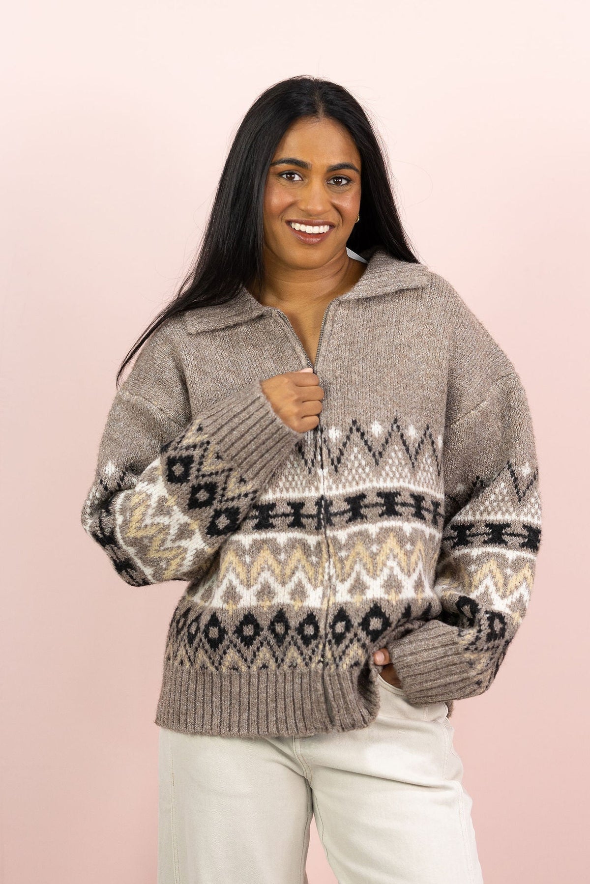 Lana Mocha Zip UP Sweater
