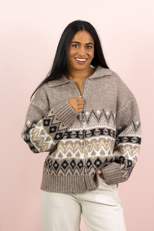 Lana Mocha Zip UP Sweater