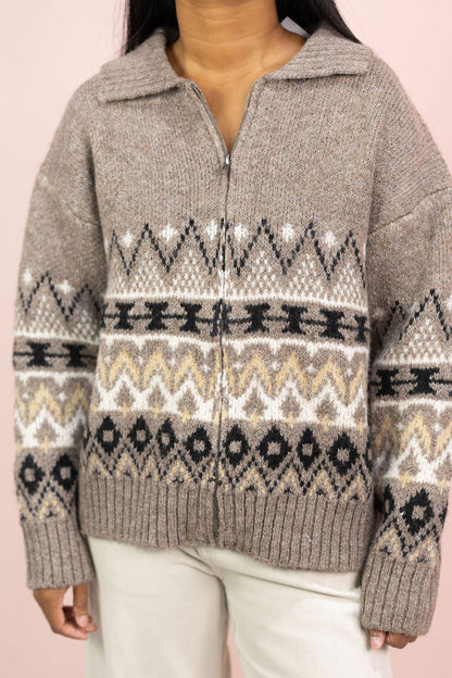 Lana Mocha Zip UP Sweater