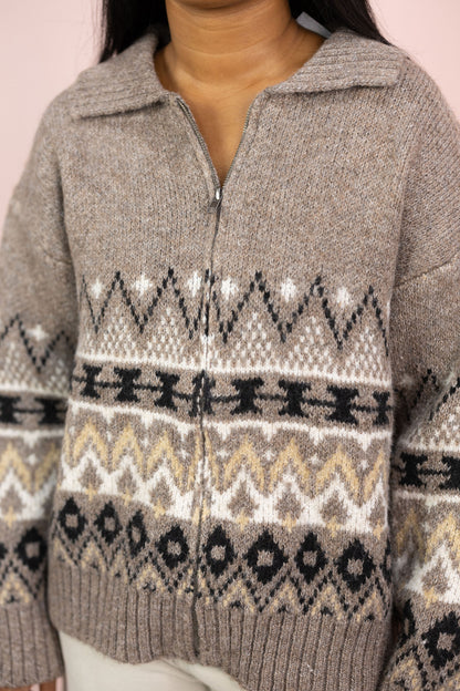 Lana Mocha Zip UP Sweater