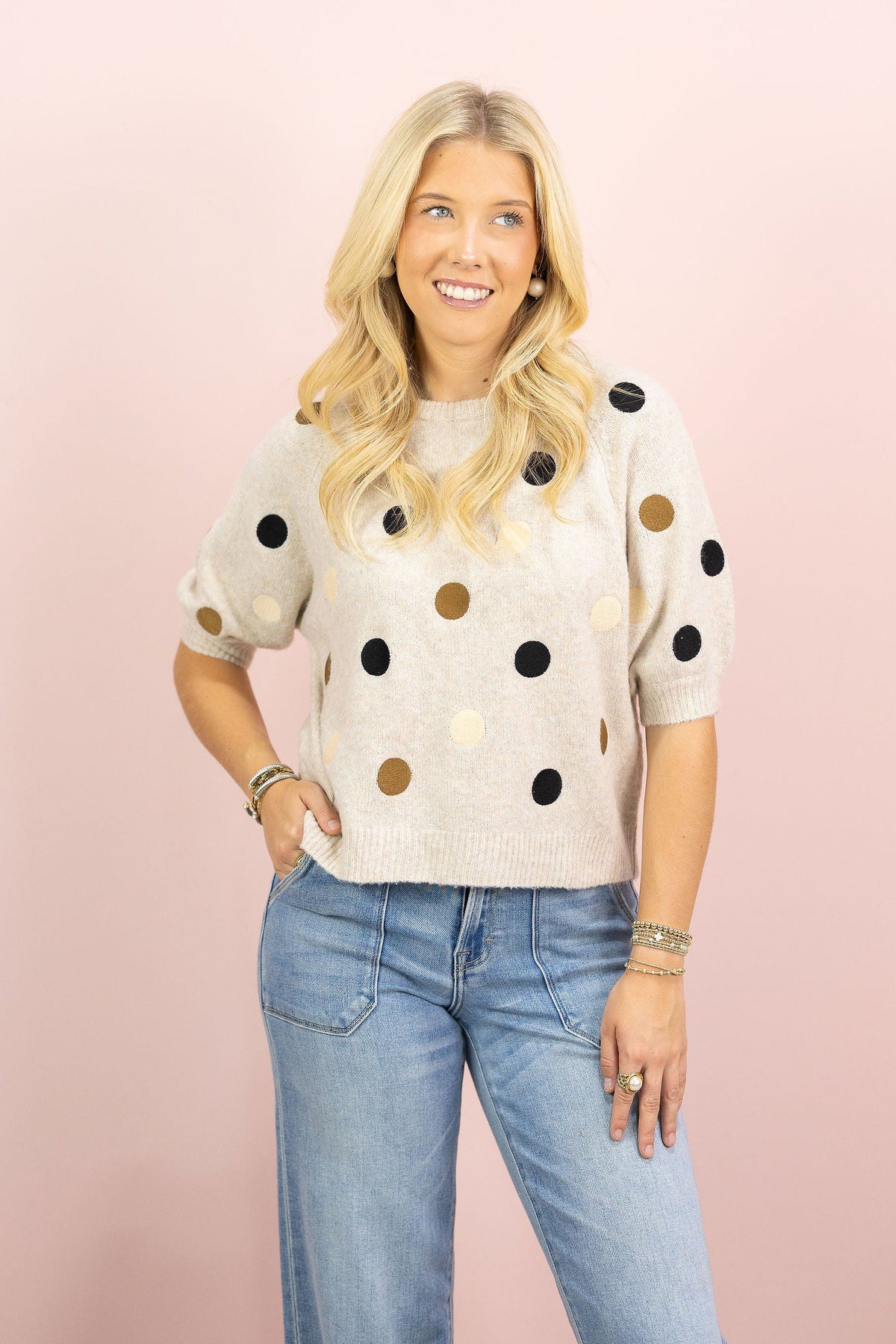 Oatmeal Polka Dot Sweater Top