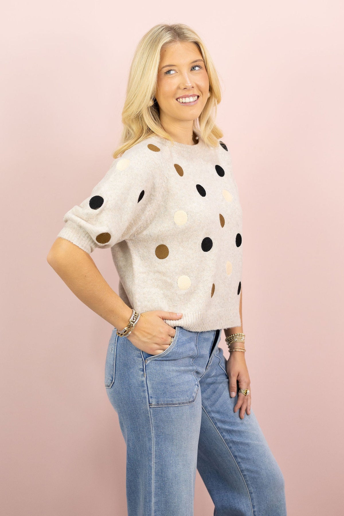Oatmeal Polka Dot Sweater Top