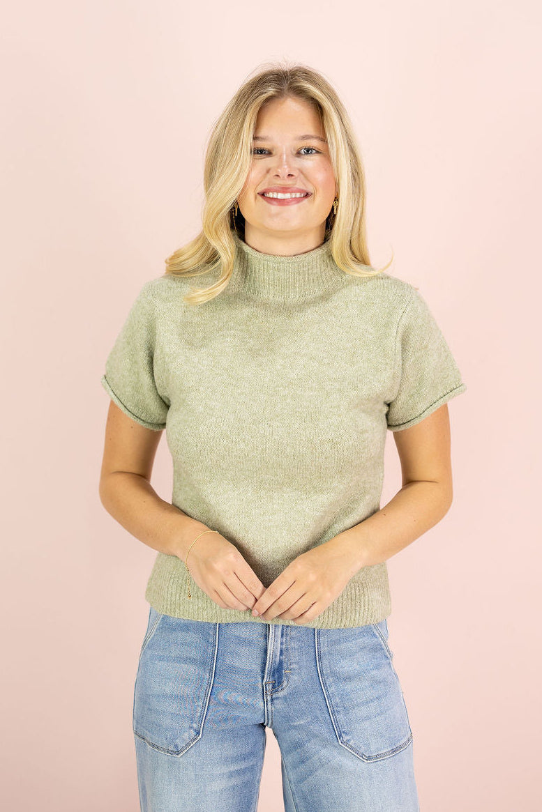 Mock Neck Sweater Top Sage