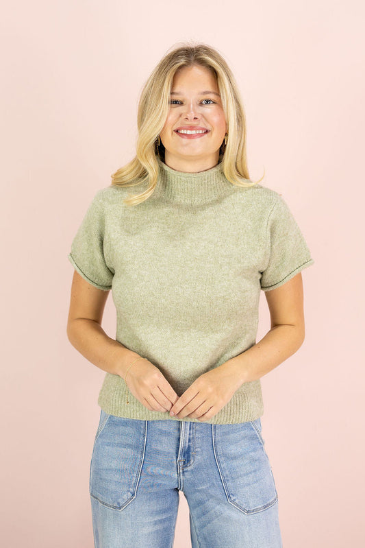 Mock Neck Sweater Top Sage