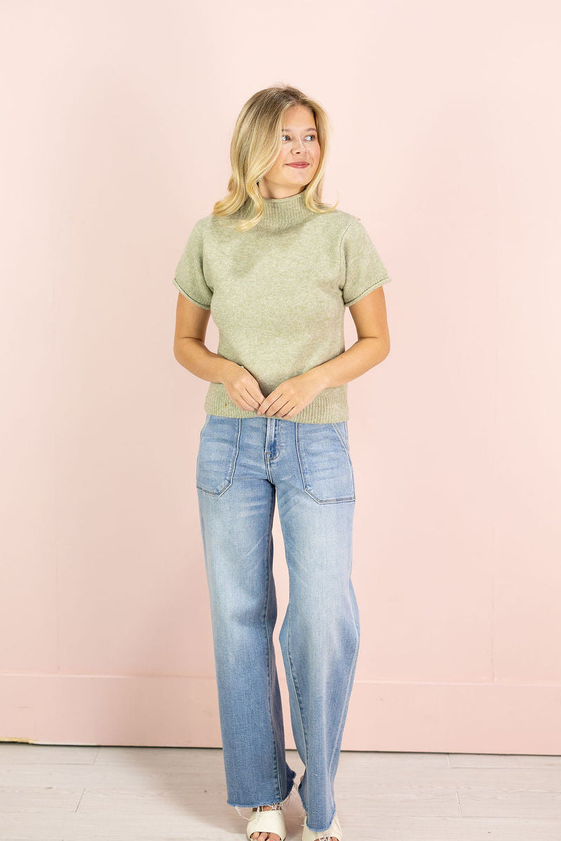 Mock Neck Sweater Top Sage