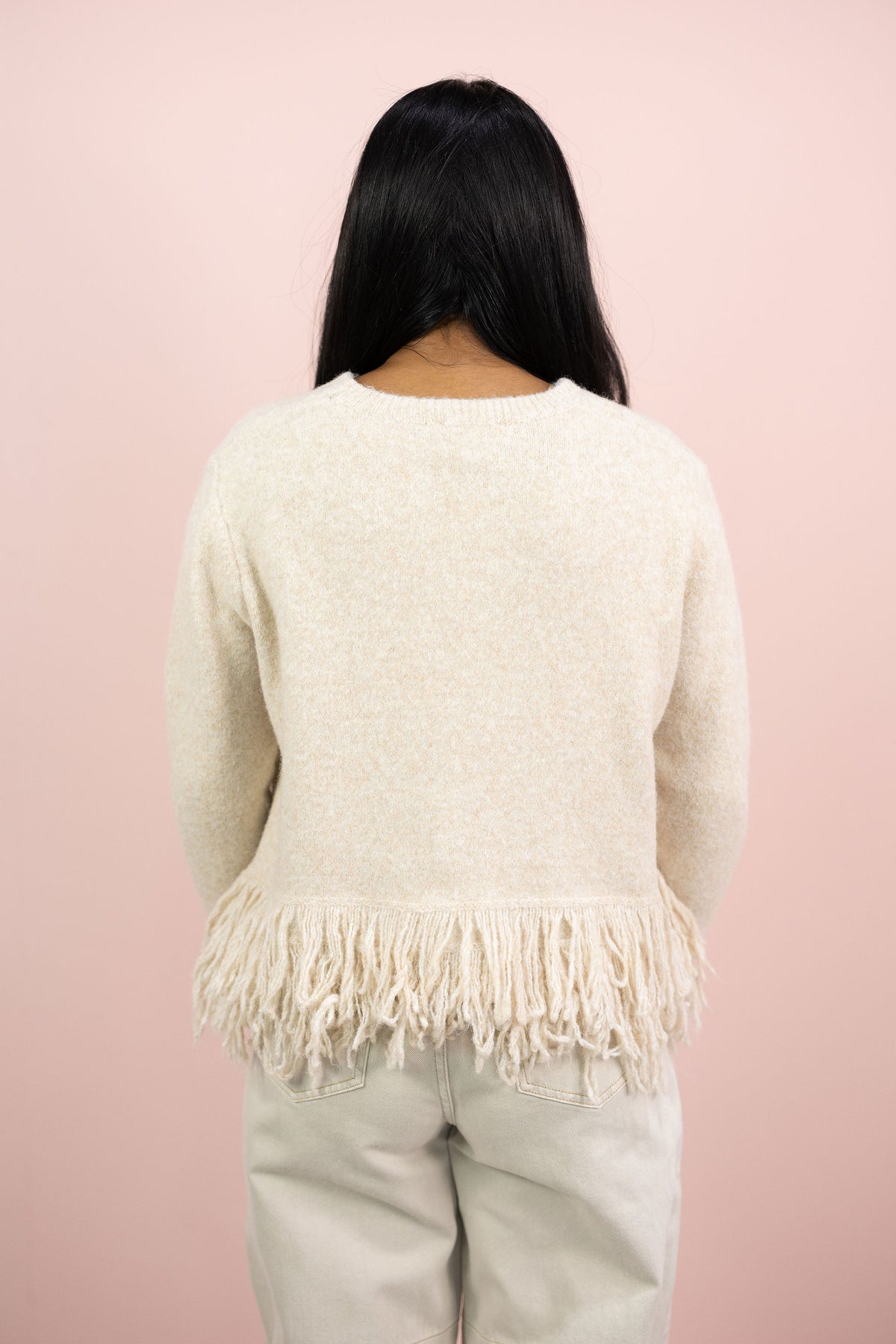Fringe Sweater Top Taupe
