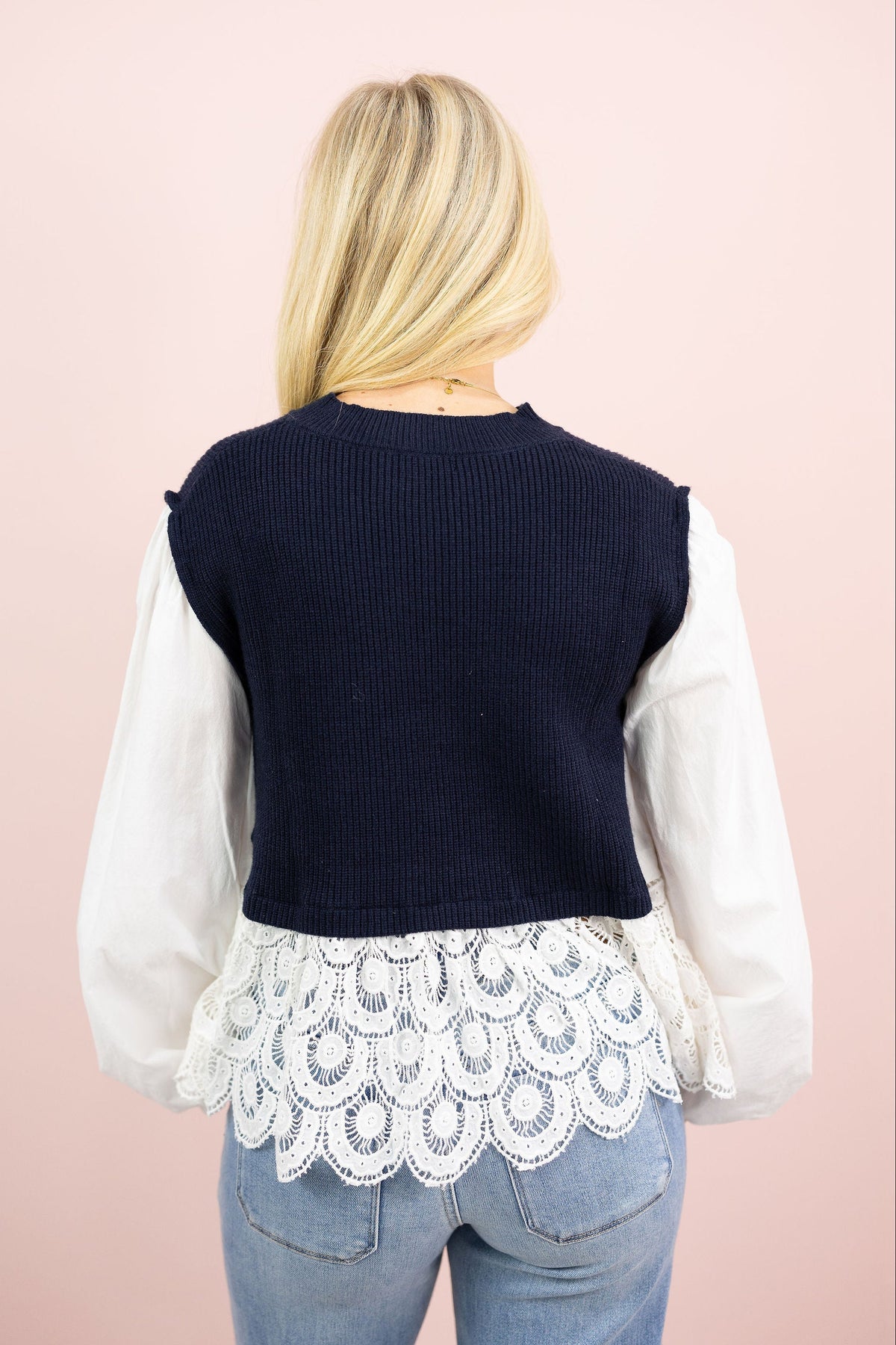 Navy Sweater Mix Top