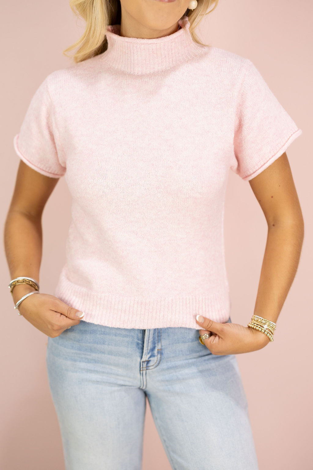 Mock Neck Sweater Top Pink