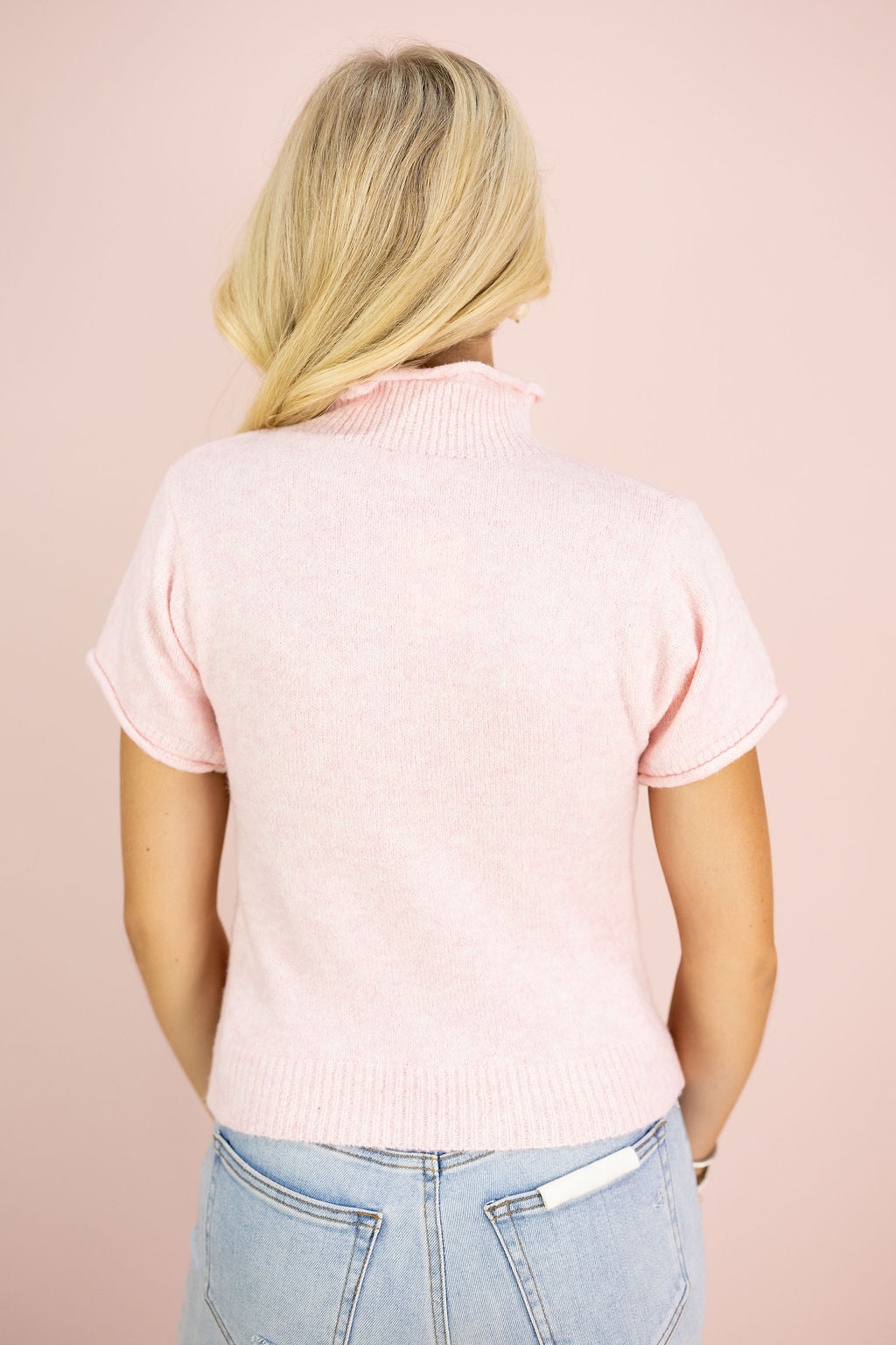Mock Neck Sweater Top Pink