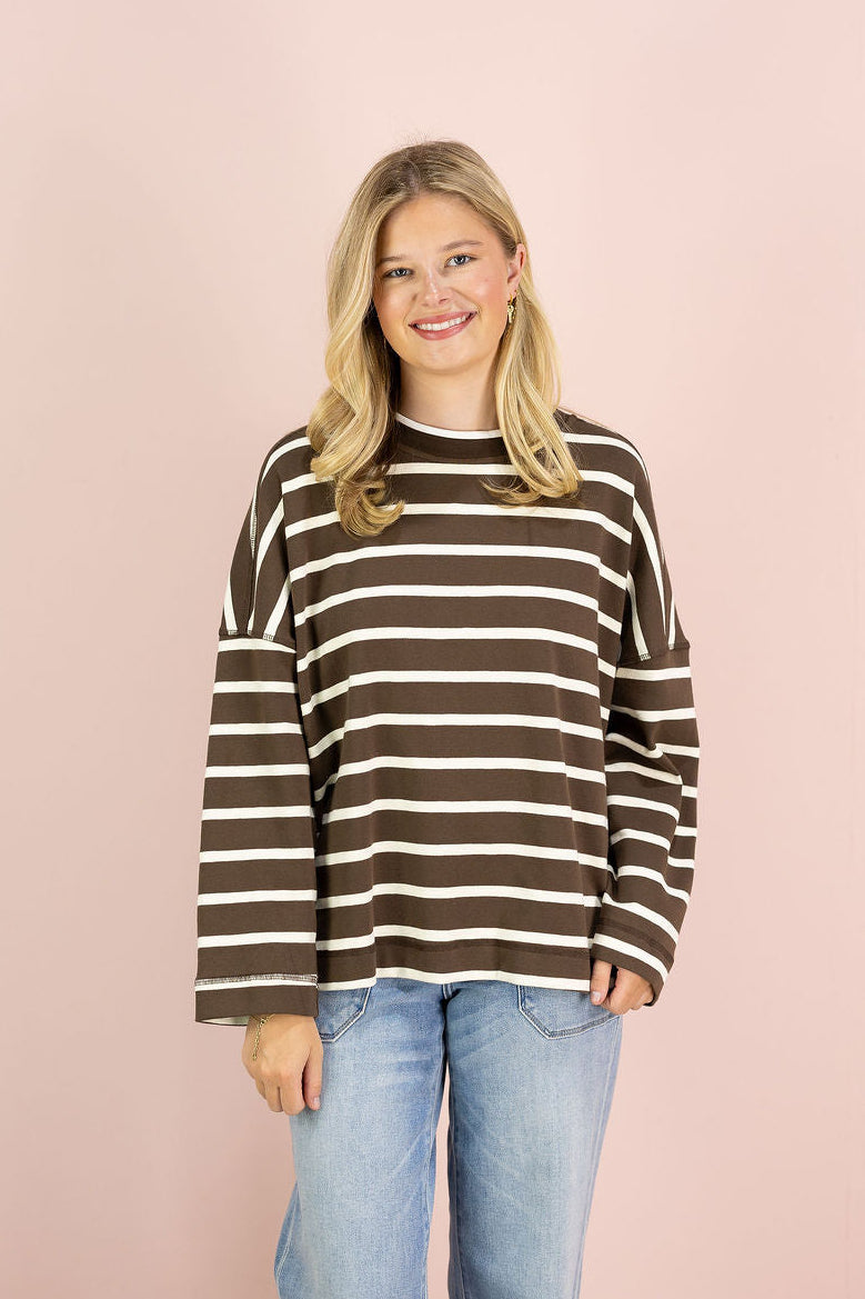Brown/Ivory Stripe Crewneck
