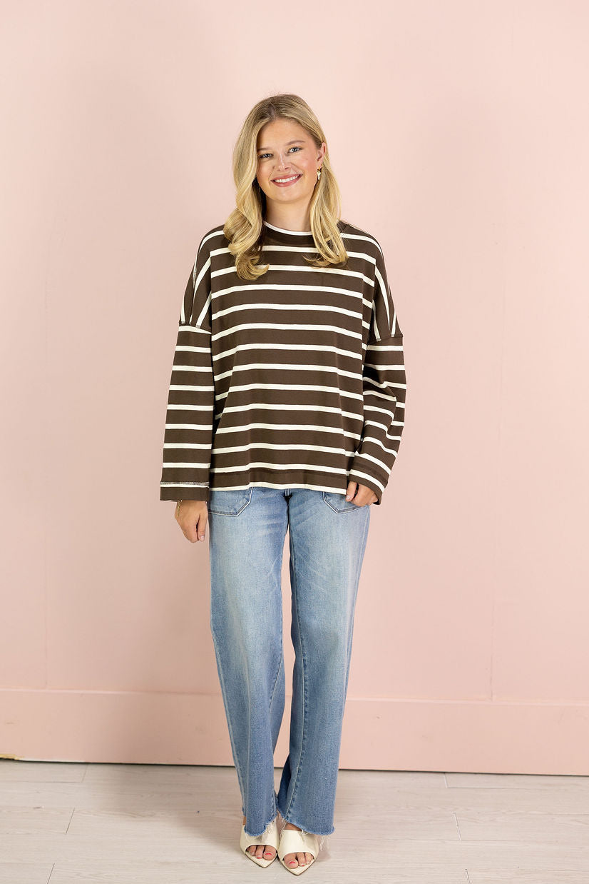 Brown/Ivory Stripe Crewneck