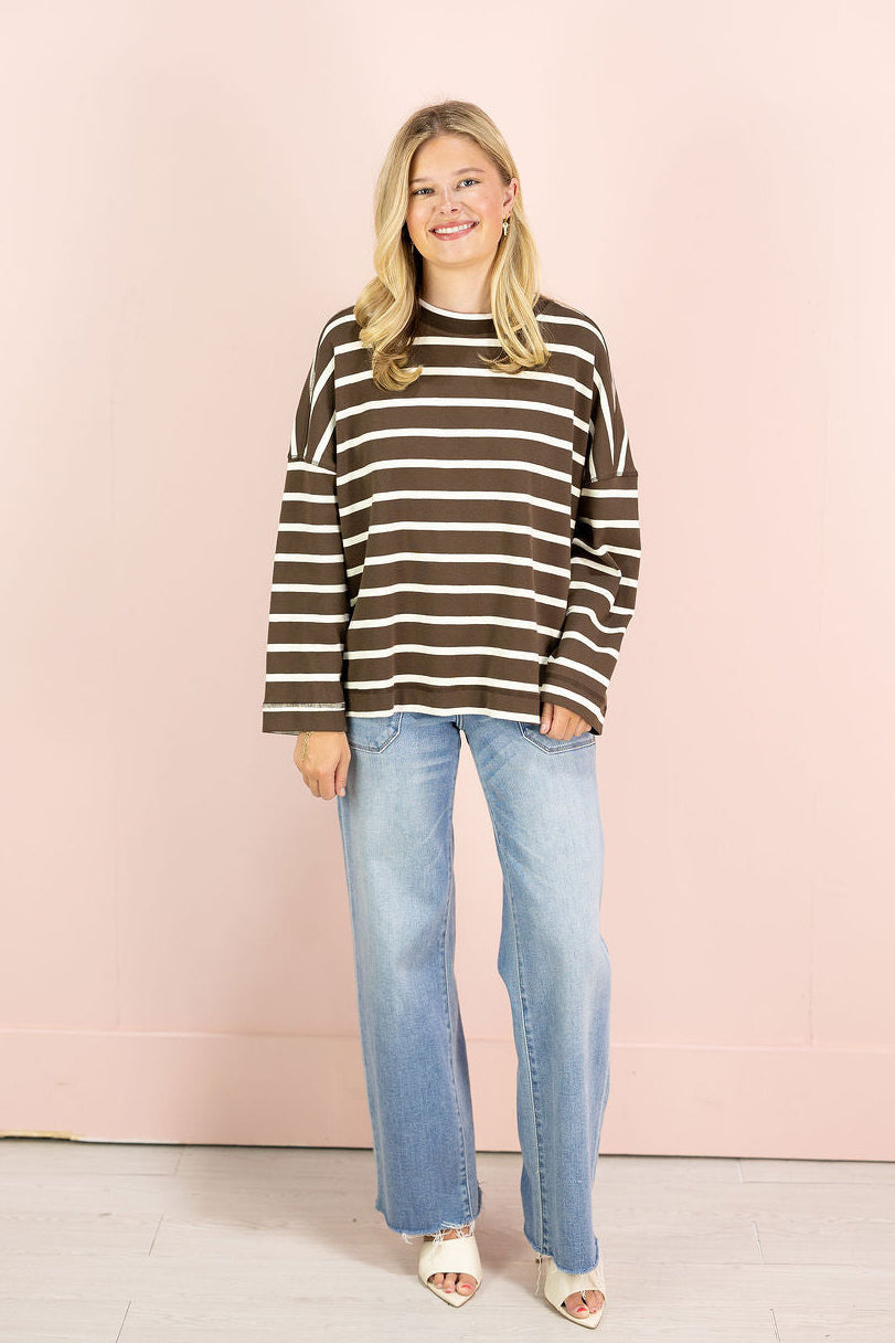 Brown/Ivory Stripe Crewneck