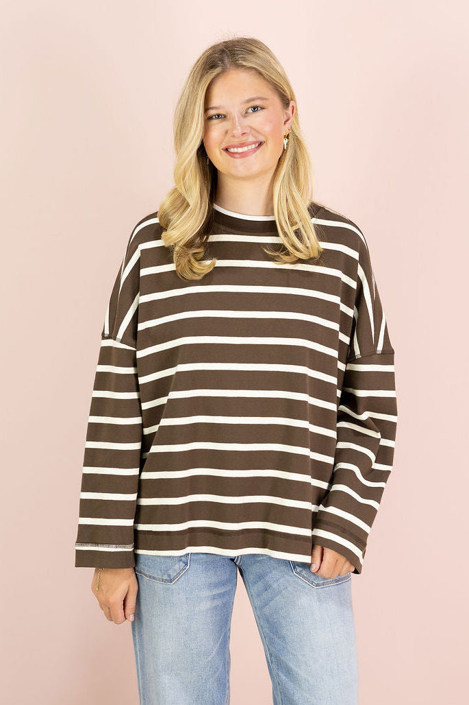 Brown/Ivory Stripe Crewneck