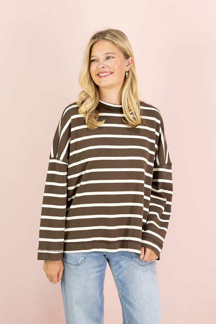 Brown/Ivory Stripe Crewneck