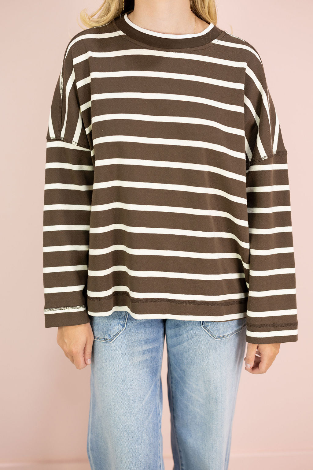 Brown/Ivory Stripe Crewneck