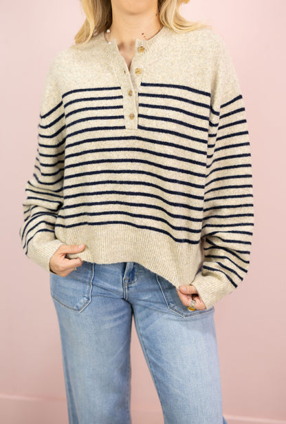 Kayley Stripe Henley Sweater
