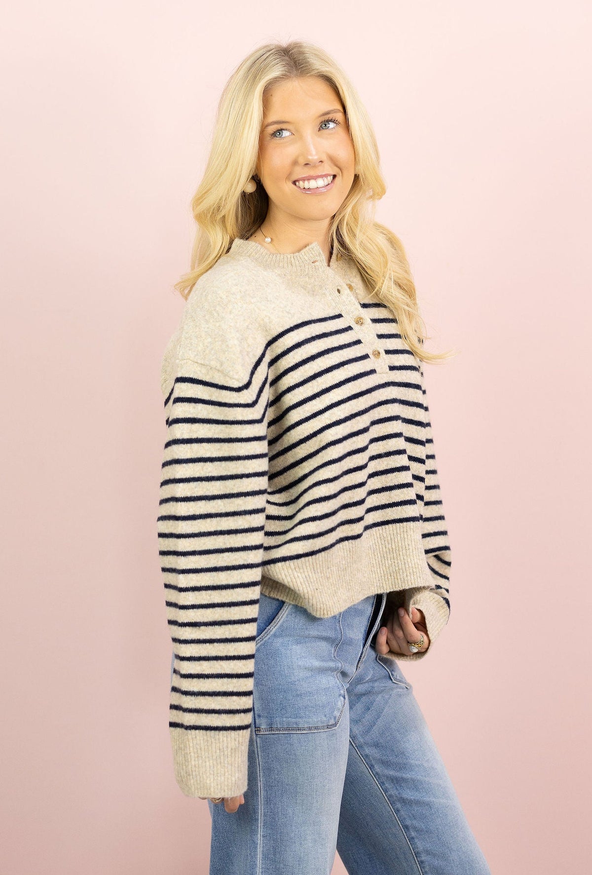 Kayley Stripe Henley Sweater