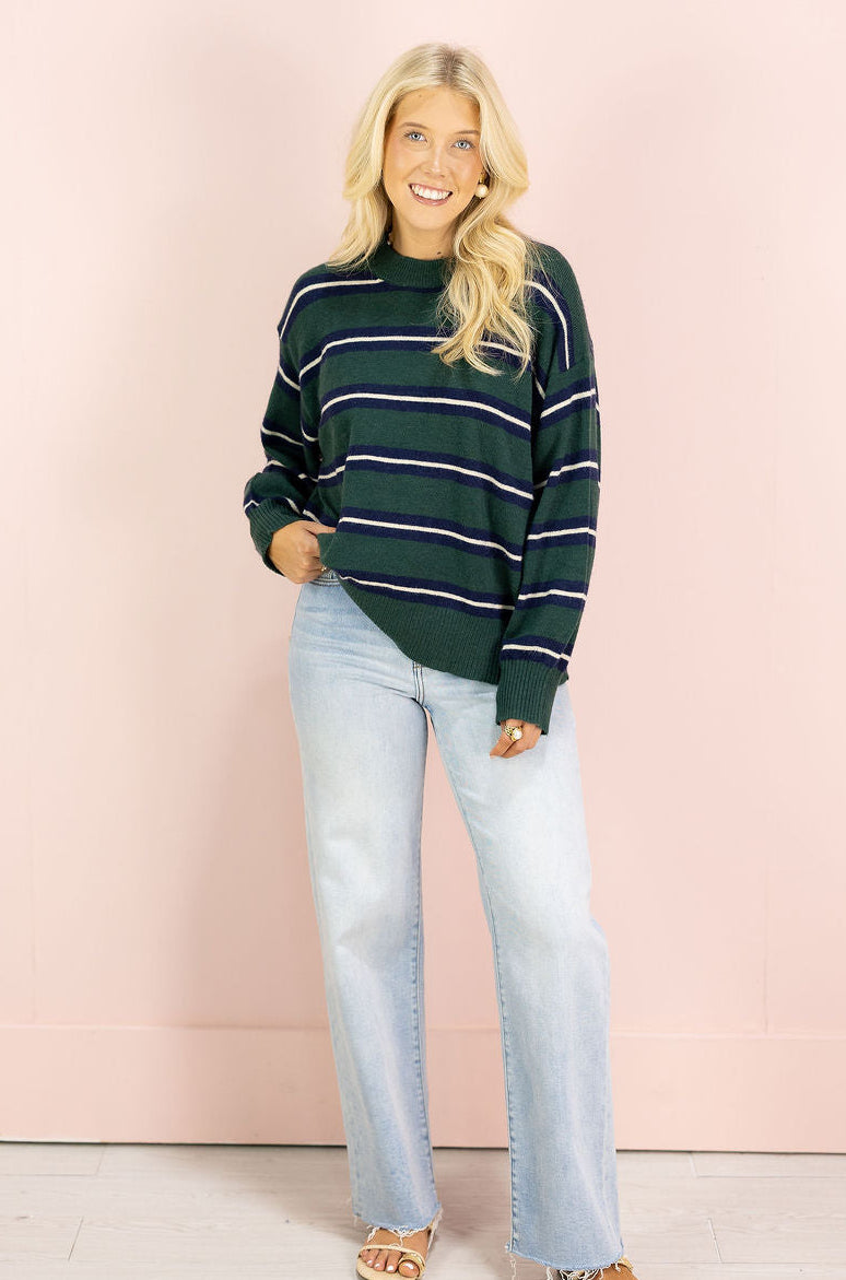 Multi Color Stripe Sweater Green