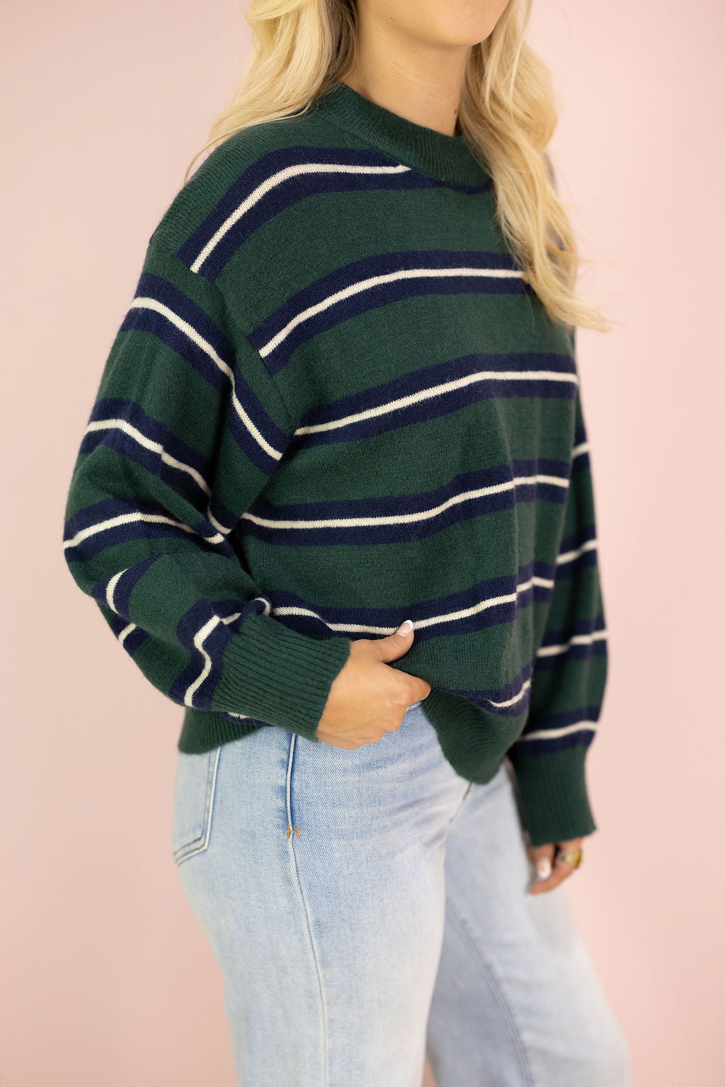 Multi Color Stripe Sweater Green