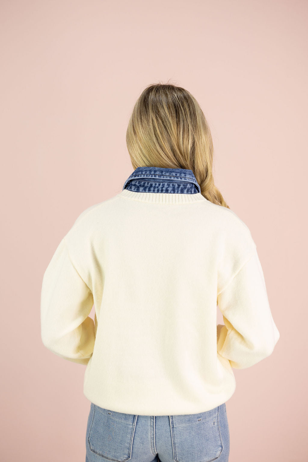 Denim Contrast Sweater Ivory