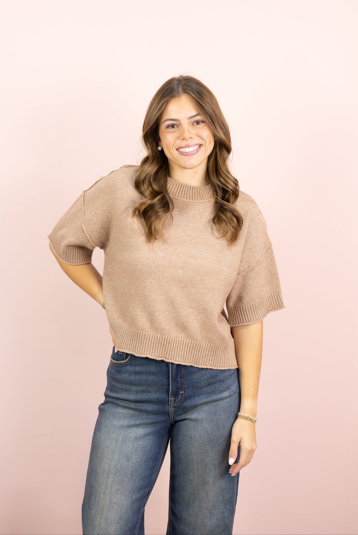 Mock Neck Sweater Top Mocha