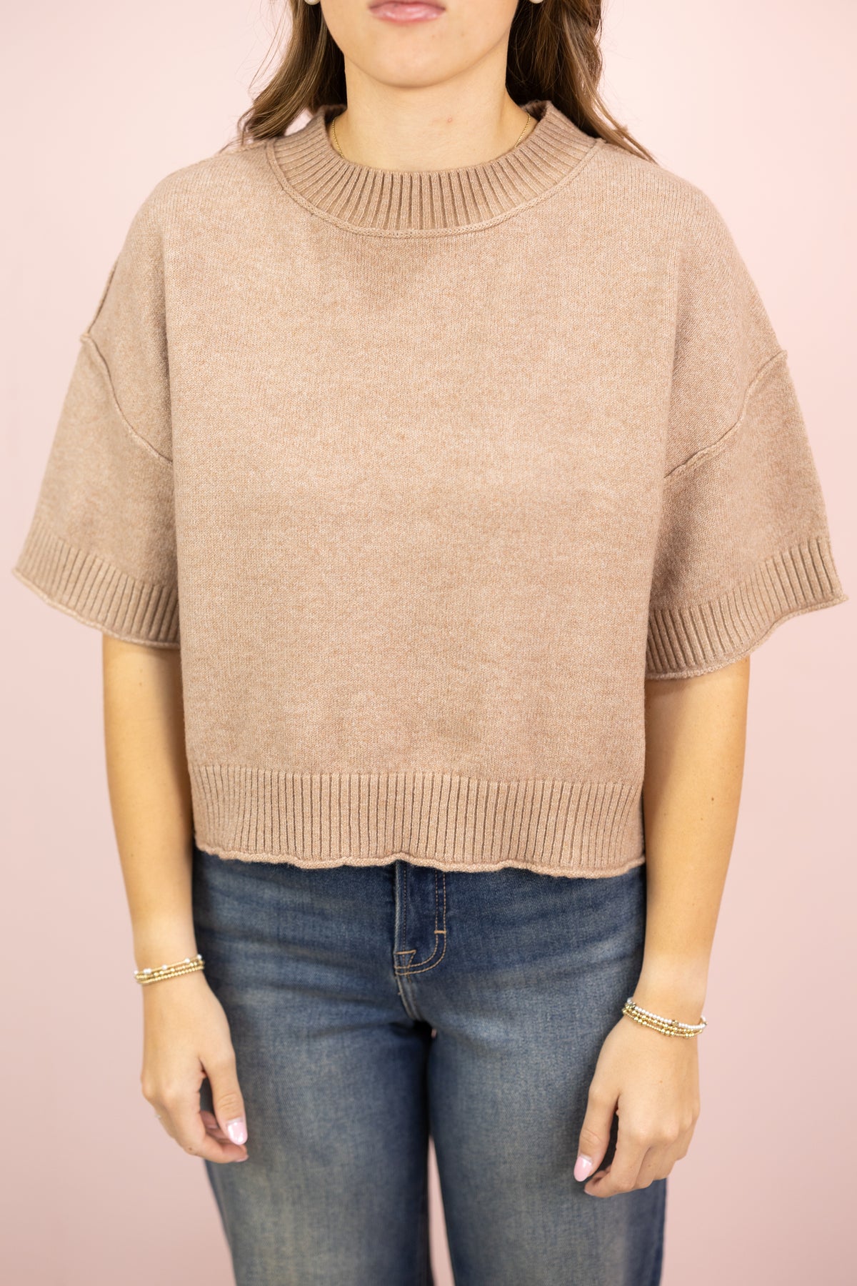Mock Neck Sweater Top Mocha