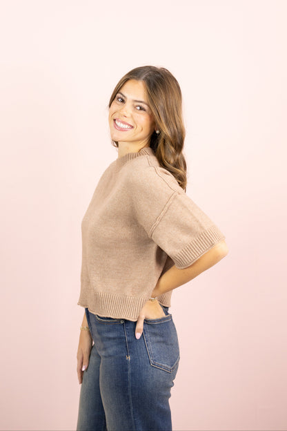 Mock Neck Sweater Top Mocha