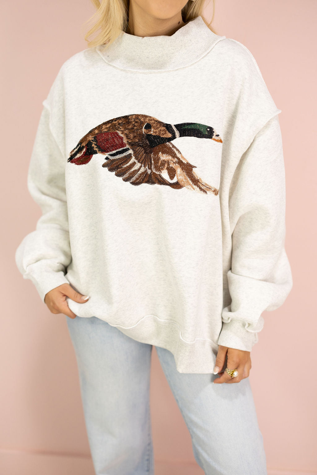 Mallard Embroidered Mock Neck