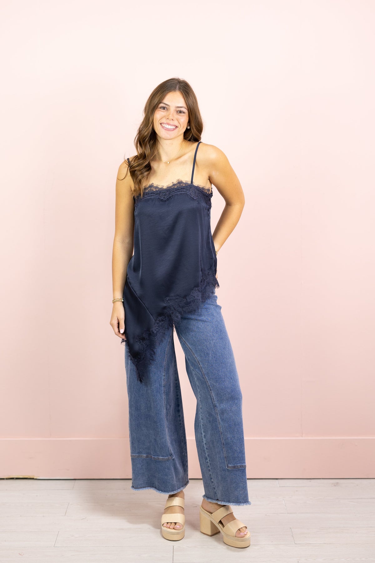 Ella Asymmetrical Lace Cami Navy