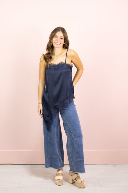 Ella Asymmetrical Lace Cami Navy