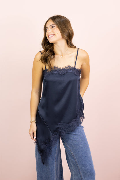 Ella Asymmetrical Lace Cami Navy