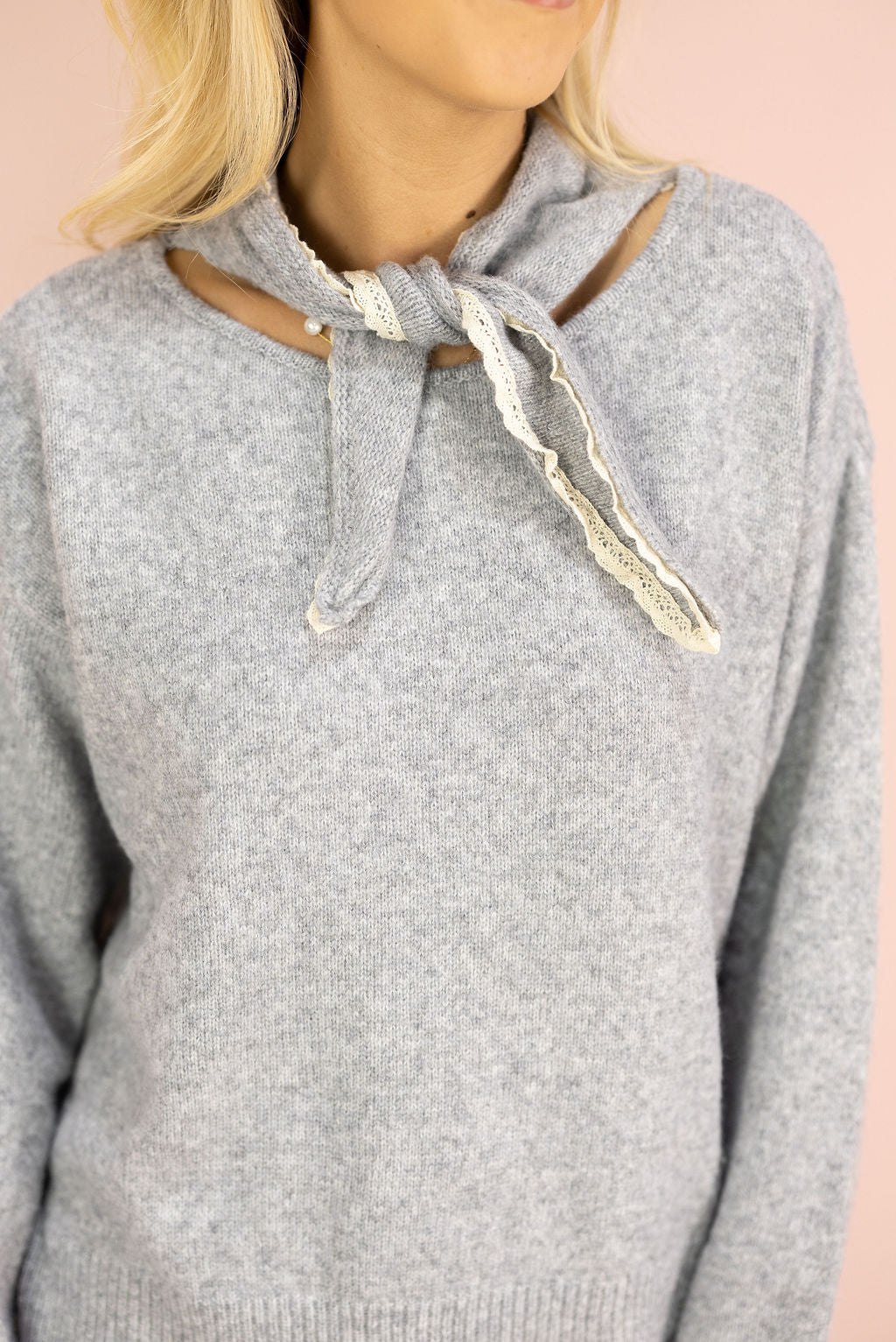 Crochet Hem Sweater w/ Scarf